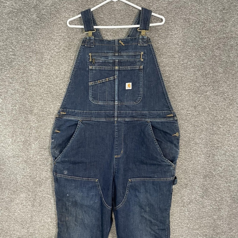 Carhartt Rugged Flex Bib Overalls Womens XLT Blue Denim Double Front Workwear